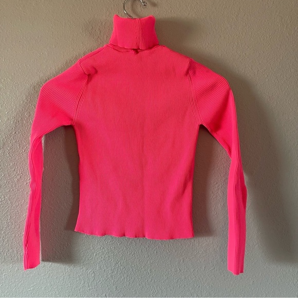 Zara Neon Pink Bold Ribbed Turtleneck Stretch Long Sleeve Top Women's Size Small - Picture 5 of 6